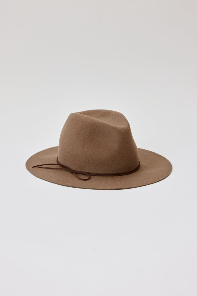 Hat Attack Amelia Wide Brim Felt Fedora in Taupe Brown Hat Attack Amelia With Sueded Tie Trim In Taupe/Chocolate  main image 2